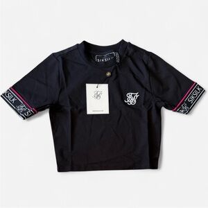 Siksilk Black Crop Top with Embroidered logo Size XS